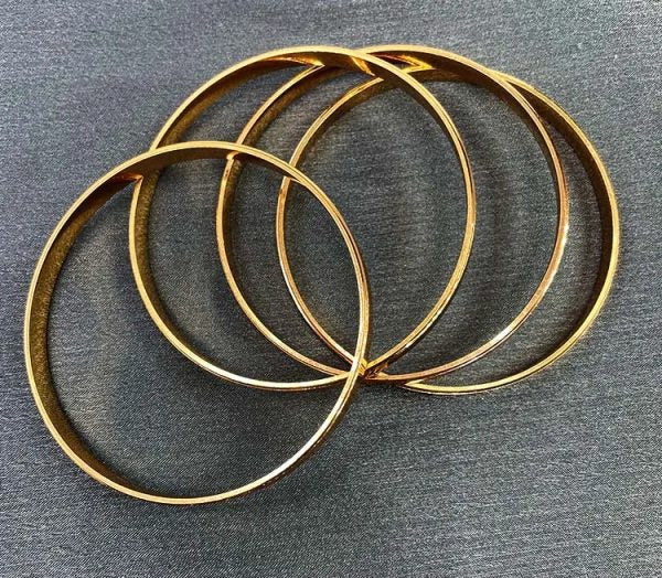 Pack Of 2 Pair Of Bangles , Kara Plain Golden Color Stainless Steel High Quality Gold Plated