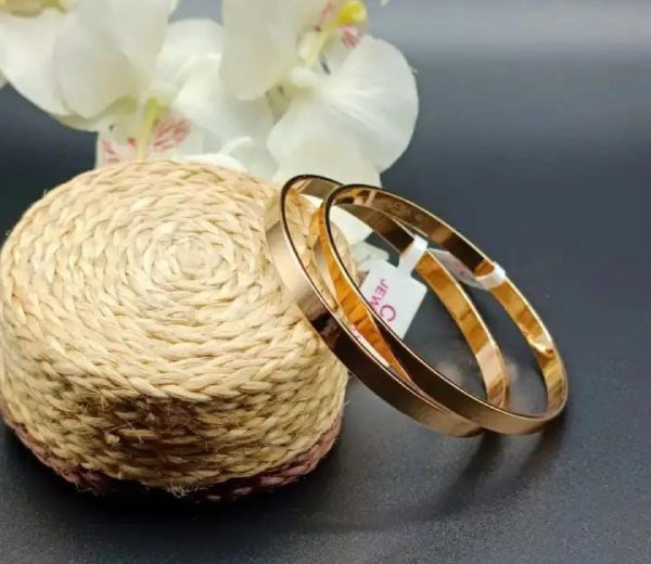 Pack Of 2 Pair Of Bangles , Kara Plain Golden Color Stainless Steel High Quality Gold Plated