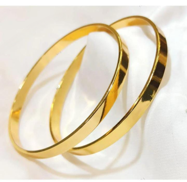 Pack Of 2 Pair Of Bangles , Kara Plain Golden Color Stainless Steel High Quality Gold Plated